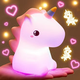 One Fire unicorn night light with tap control for kid-friendly use.