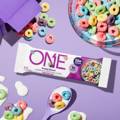 ONE Fruity Cereal bar breakfast bite, protein-packed start to the day.
