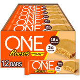 ONE Reese's Peanut Butter Lovers bar close-up showing rich peanut butter flavor and 18g protein
