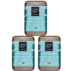 One With Nature Dead Sea Mud Soap Bar close-up showing mineral-rich formula for smoother skin.