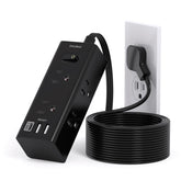 One Beat ultra-flat plug power strip with six outlets and USB ports for convenient charging.