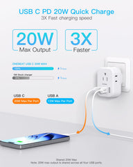One Beat USB-C PD 20W port on travel adapter for fast charging on the go.