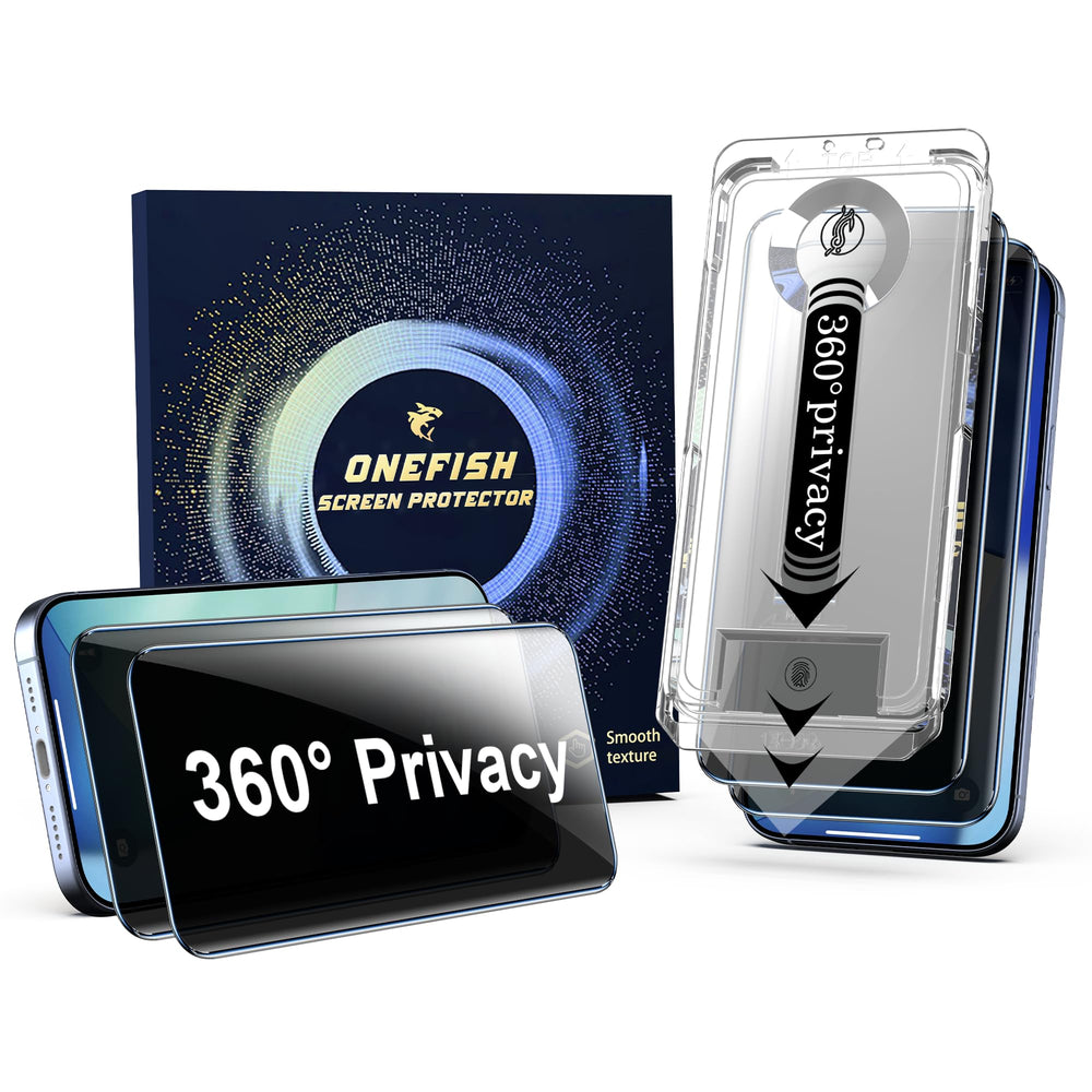 OneFish privacy screen protector blocks side views for iPhone 17 Pro Max.