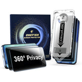 OneFish privacy screen protector blocks side views for iPhone 17 Pro Max.