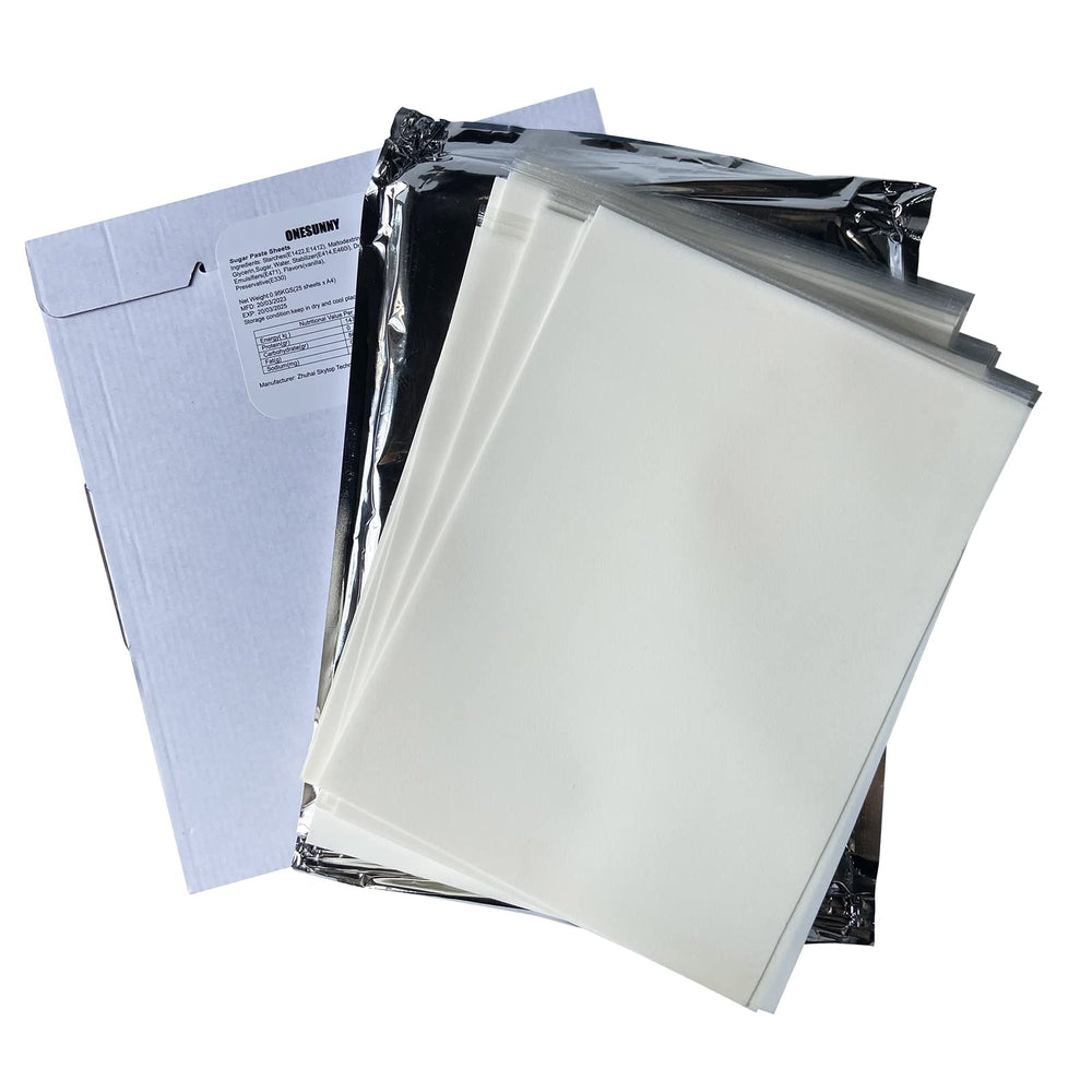 ONESUNNY A4 edible sugar paper sheets stacked, ready to print.