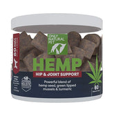 Only Natural Pet Hip and Joint Support chews in bottle for dogs boost joint comfort.