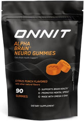 ONNIT Alpha Brain Neuro Gummies bottle shown for convenient daily focus support.