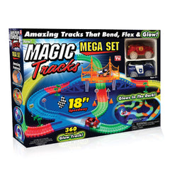 Ontel Magic Tracks Mega Set with 2 LED cars on glow-in-the-dark, bendable racetrack for creative play