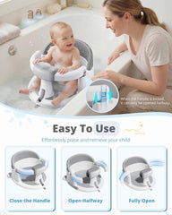 ONTHEWEI bath seat features pull-handle for easy suction release during bathtime.