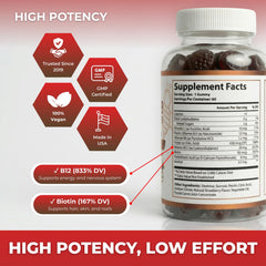 O NUTRITIONS B12 Biotin Folate gummies close-up shows vegan formula for daily support.