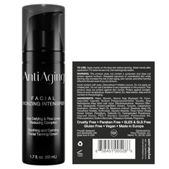 Onyx anti-aging face tanning lotion closeup highlights creamy texture for quick absorption.