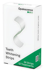Opalescence teeth whitening strips application shows quick whitening results after use.