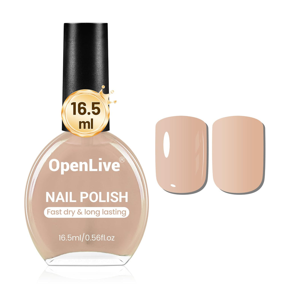 OpenLive nude pink nail polish bottle close-up showing versatile nude shade.