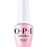 OPI GelColor Love Is in the Bare bottle with pink swatch showing sheer, romantic color.