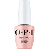 OPI GelColor Put It in Neutral bottle-front view showcases a soft nude shade for lasting elegance.
