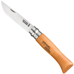 Opinel No. 08 Carbone closed with beechwood handle for everyday carry.