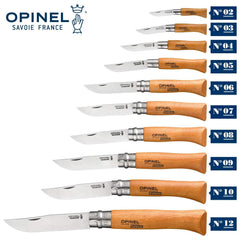 Opinel No. 08 Carbone blade open, showing the edge for quick tasks.