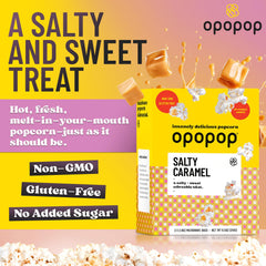 Opopop caramel popcorn closeup highlights crunchy, glossy caramel texture.