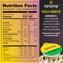 OPOPOP Pickle Monster cups with lid off, showing seasoned popcorn.
