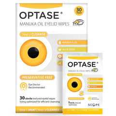 Optase Manuka Oil Eyelid Wipes pack for daily eyelid cleansing.