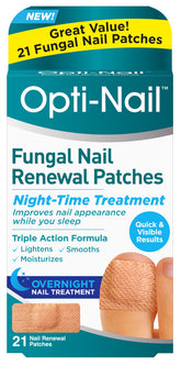 Opti-Nail fungal nail renewal patch pack ready for nightly use on a toenail.
