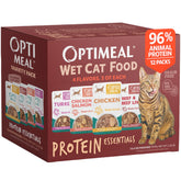 Optimeal variety pack 3oz pouches showing savory flavors for balanced daily nutrition.