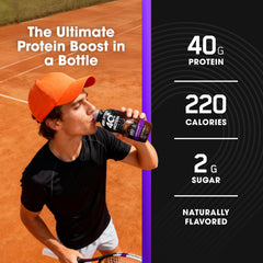Optimum Nutrition 40g chocolate shake glass showcases rich flavor.