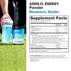Optimum Nutrition Amino Energy scoop on table ready to mix