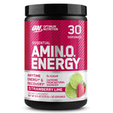 Optimum Nutrition Amino Energy strawberry lime tub offers refreshing energy for pre-workout use.