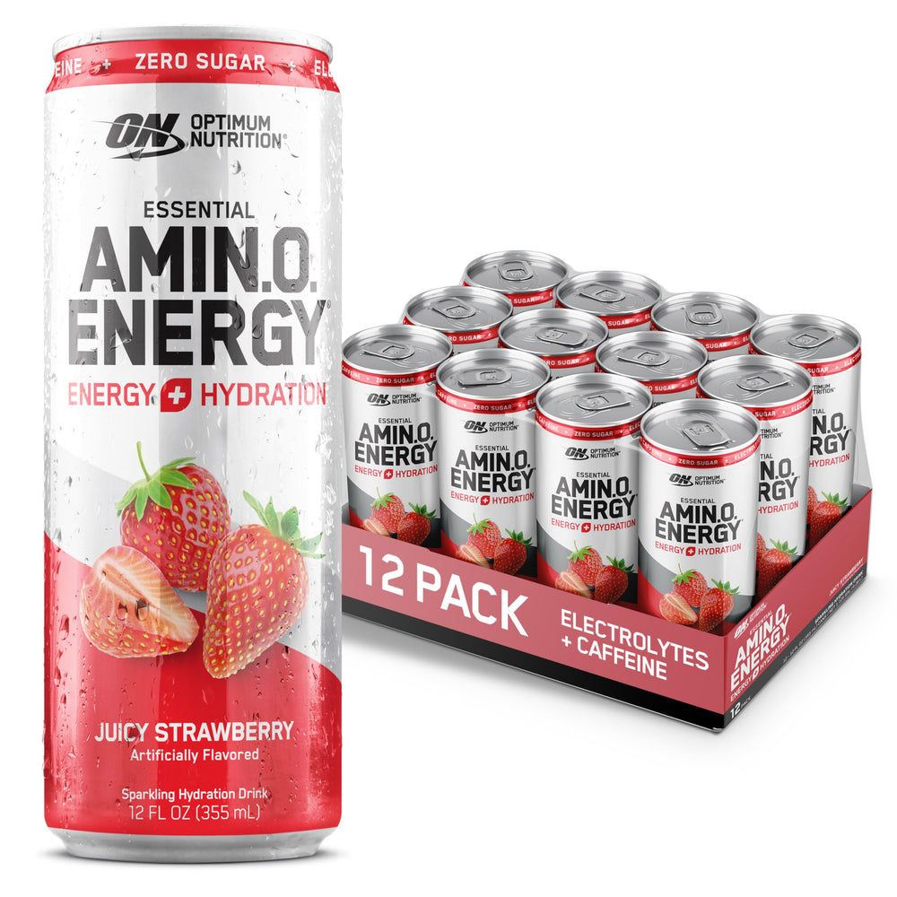 Optimum Nutrition Amin.O. Energy juicy strawberry can boosts focus and hydration on the go.