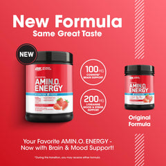 Optimum Nutrition Amino Energy glass pour depicts a refreshing pre-workout drink.
