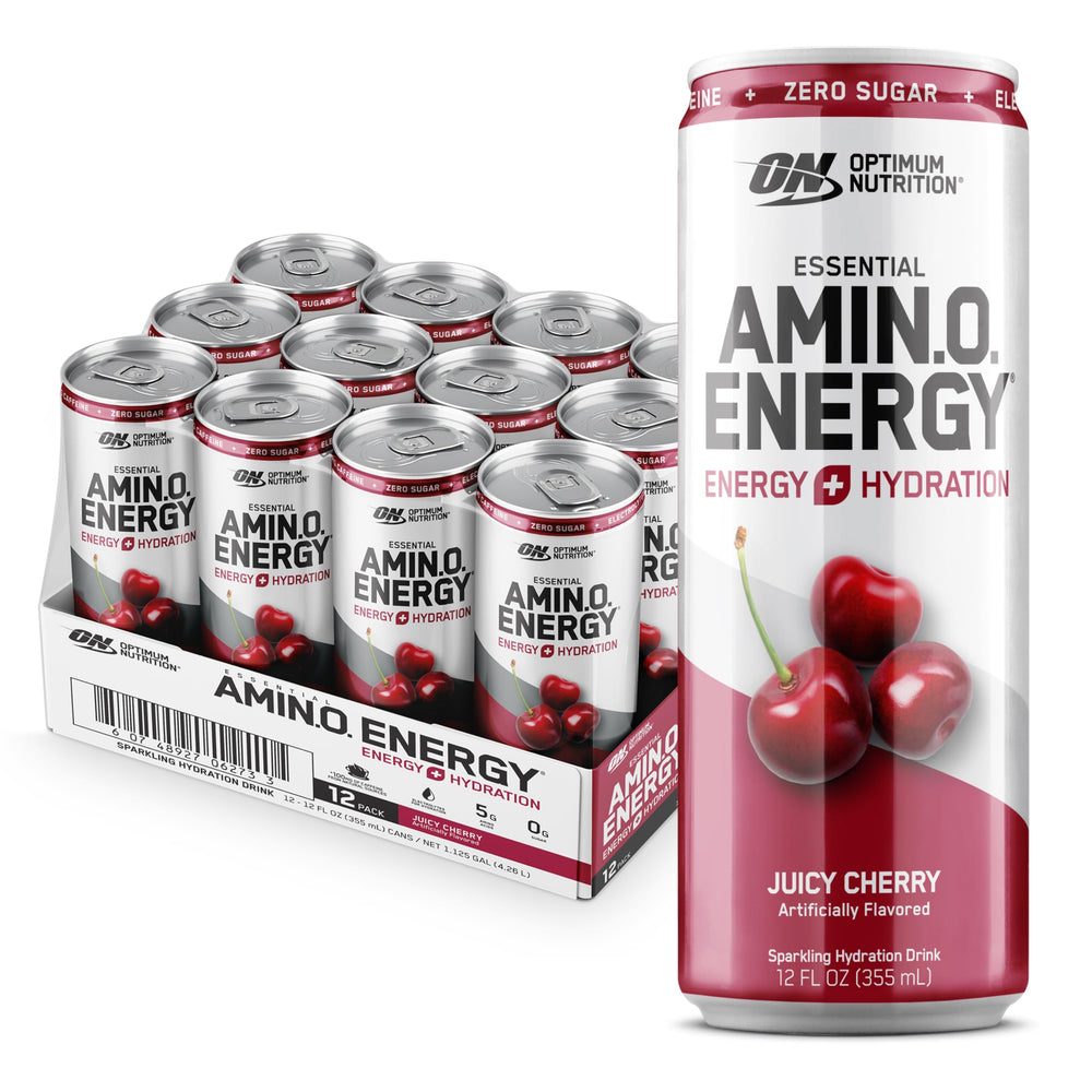 Optimum Nutrition Amino Energy Juicy Cherry bottle for on-the-go energy and hydration.