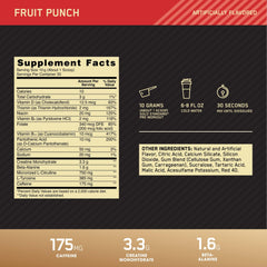 Label on Optimum Nutrition Gold Standard Pre-Workout shows 175 mg caffeine per serving