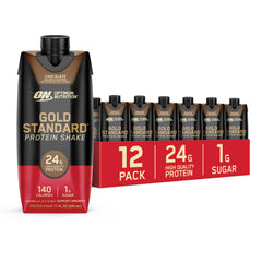 Optimum Nutrition Gold Standard Protein Shake chocolate bottle delivers 24 g protein for on-the-go fueling.