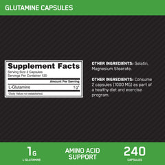 Optimum Nutrition L-Glutamine 1000mg bottle back with dosage information