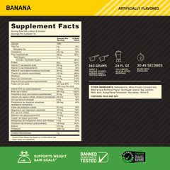 Optimum Nutrition Serious Mass measuring scoop beside bag for precise two-scoop servings.