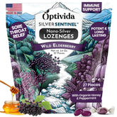 Optivida nano-silver lozenges elderberry bottle showcasing portable immune support.