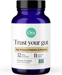 Ora Organic Probiotics high-potency bottle highlighting a powerful digestive support option