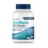 Oracoat XyliMelts disc on teeth delivering long-lasting dry mouth relief