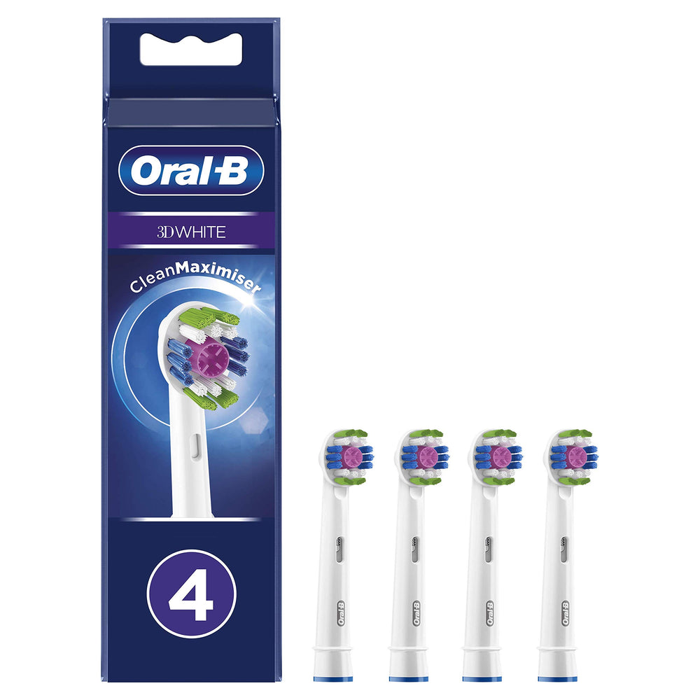 Oral-B 3D White head with polishing cup aids surface stain removal.