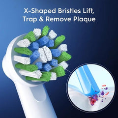 Oral-B Cross Action heads provide enhanced plaque removal versus manual brushing.