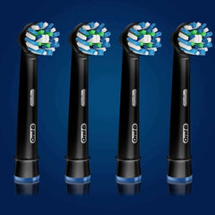 Oral-B CrossAction head black bristles close-up showing angled design for cleaning