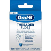 Oral-B Glide Threader Floss 30-count with stiffened end for easy threading under braces and implants.