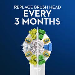 Oral-B Max Clean bristles turning yellow to signal replacement need.