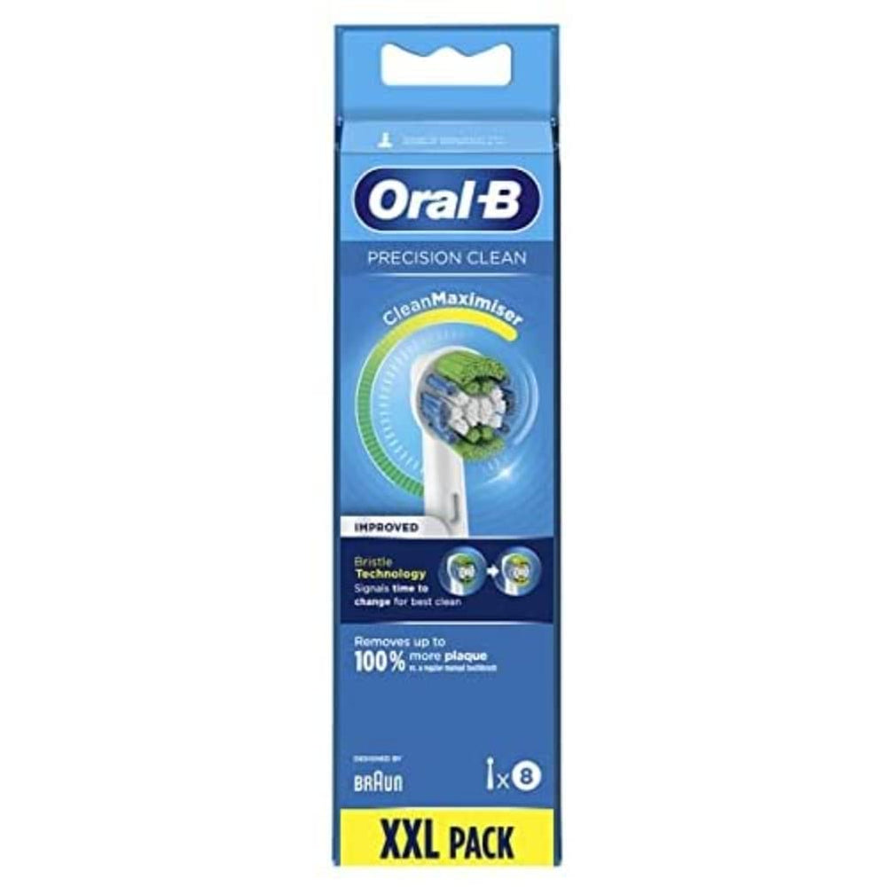 Oral-B Precision Clean replacement heads eight-pack for thorough dental cleaning.