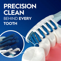 Oral-B Pro Health CrossAction bristles angled to lift plaque in tight spaces.