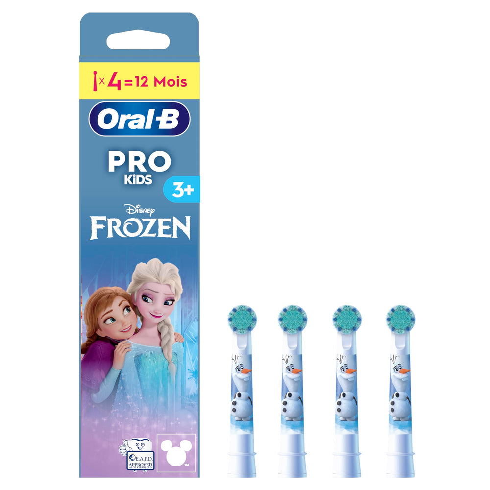 Oral-B Pro Kids frozen head close-up shows gentle bristles for tiny smiles.