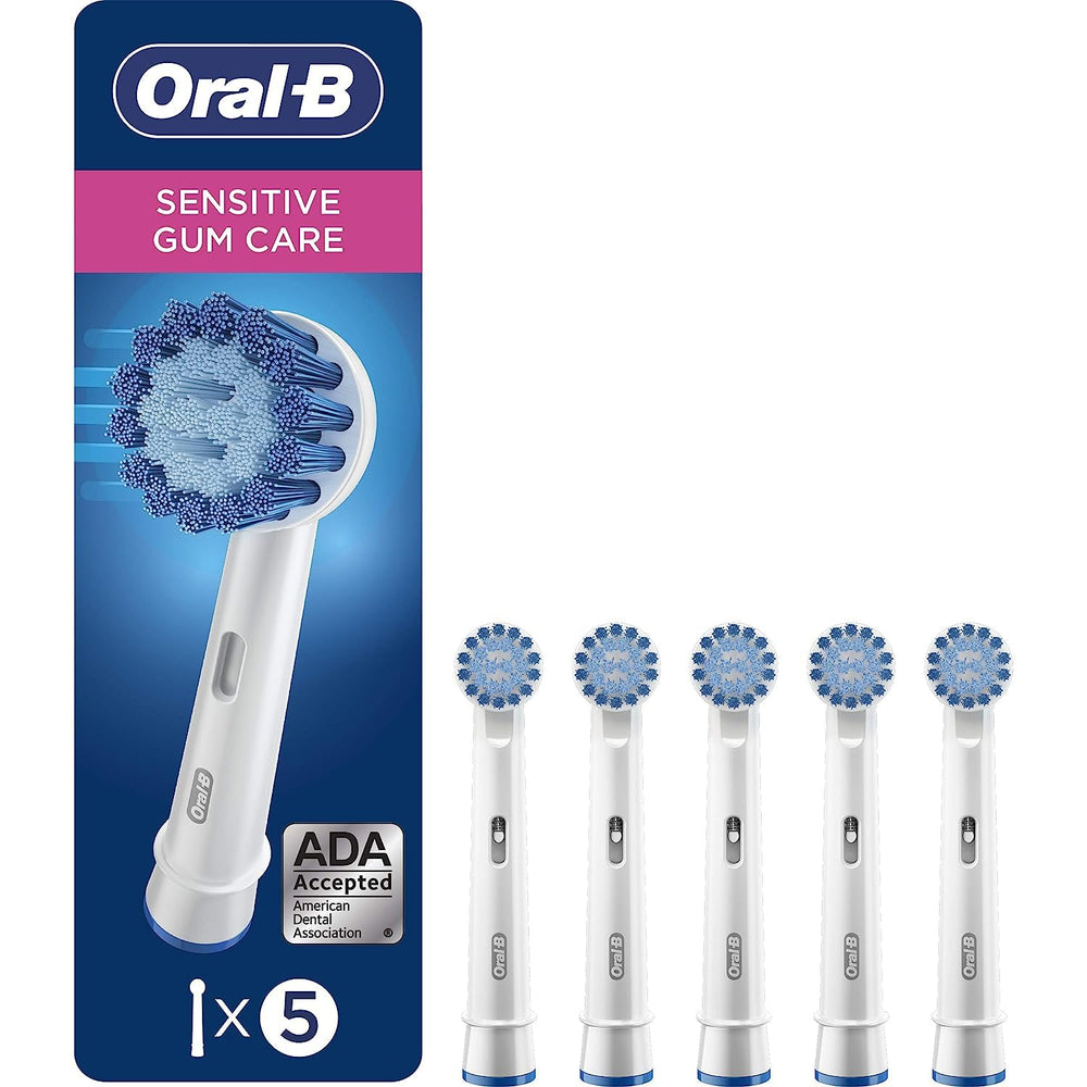 Oral-B Sensitive Gum Care head close-up with extra soft bristles for gentle cleaning.