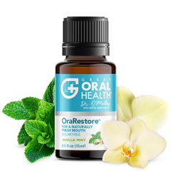 OraRestore bottle pour shows easy dosing for fresh breath.