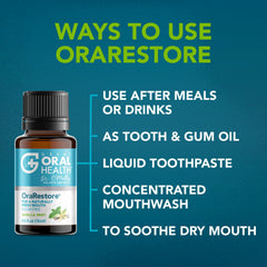 OraRestore travel-size bottle fits in a bag for on-the-go freshness.